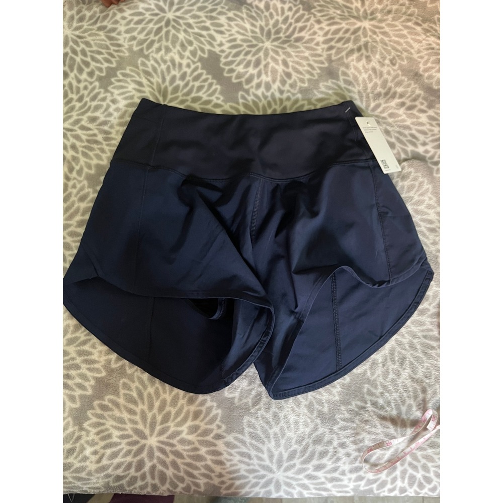 Quince Running Shorts XS Navy Blue High Rise Built-in Liner Zipper Pocket NWT